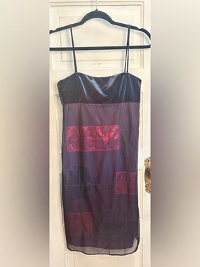 Laundry By Shelli Segal Burgundy and Red Sheer Overlay Midi Dress